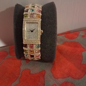 Adrienne Vittadini Gold Multicolor Gemstone Watch